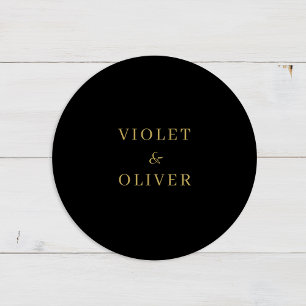 Modern Minimalist Black Gold Wedding Classic Round Sticker