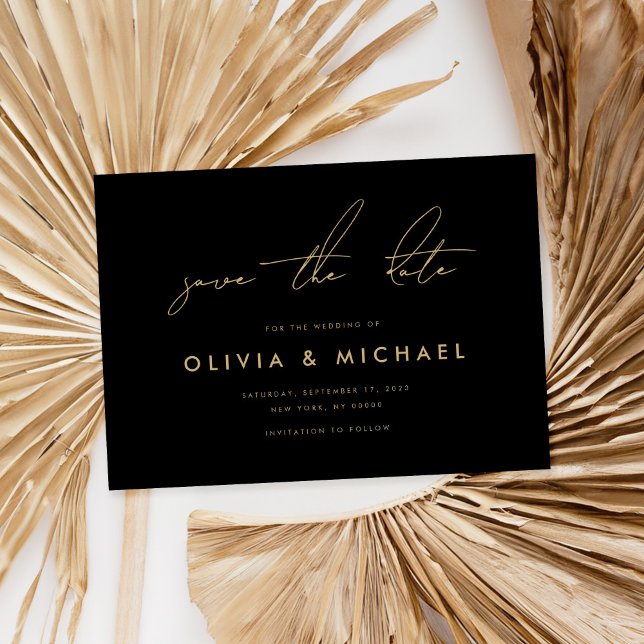 Modern Minimalist Black Gold Wedding Save the Date (Creator Uploaded)