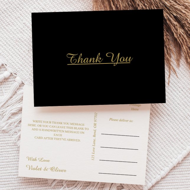 Modern Minimalist | Black Gold Wedding Thank You Postcard (Creator Uploaded)