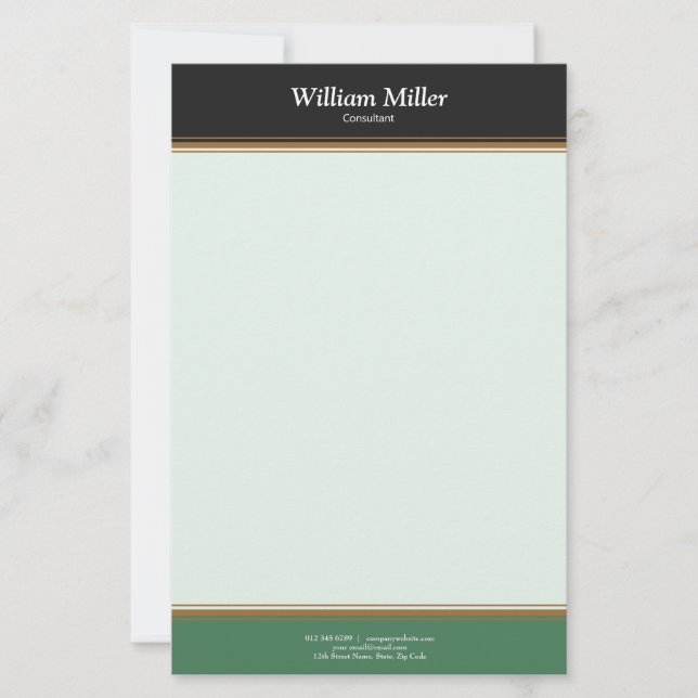 Modern Minimalist Black Green Stripes Stationery (Front)