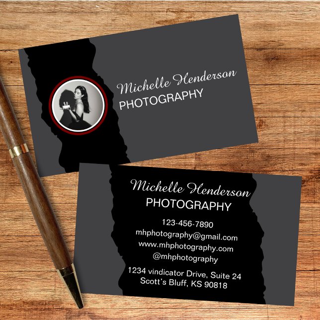 Modern Minimalist Black & Grey 1 Photo Business Card (Creator Uploaded)