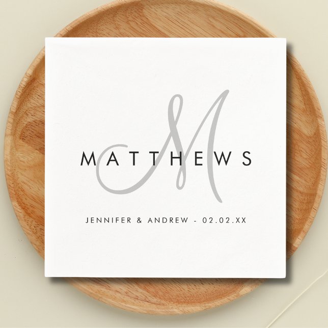 Modern Minimalist Black Grey Monogram Wedding Napkin (Creator Uploaded)