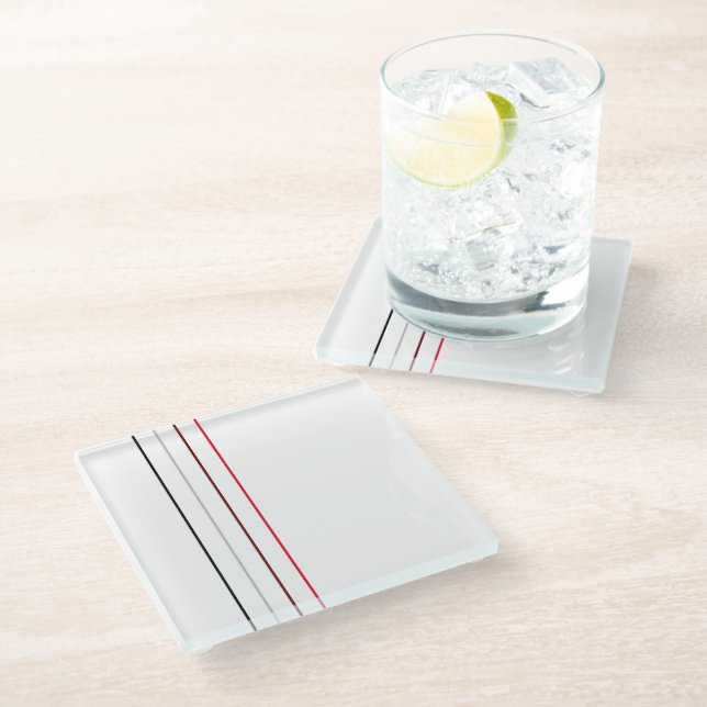 Modern Minimalist Black Grey Red Lines Glass Coaster (Angled)
