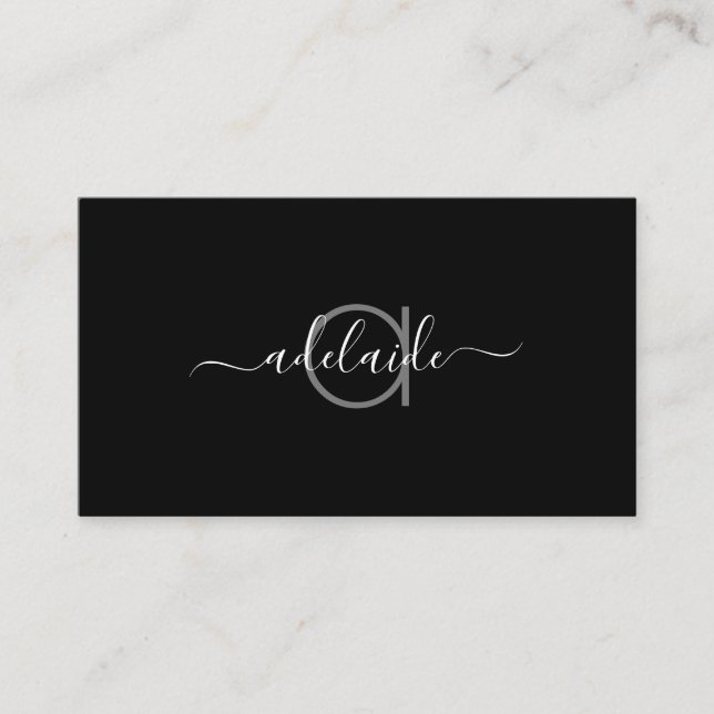 Modern Minimalist Black Hair Stylist Monogram Business Card (Front)