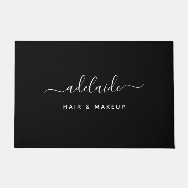 Modern Minimalist Black Hair Stylist Signature Doormat (Front)
