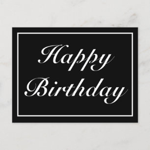 Modern Minimalist Black Happy Birthday Greeting Announcement Postcard