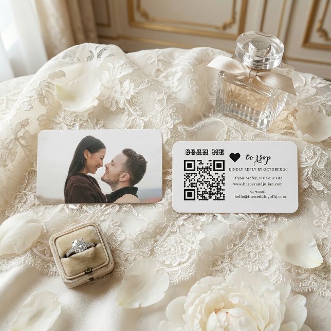 Modern Minimalist Black Heart QR Code RSVP  Enclosure Card (Creator Uploaded)