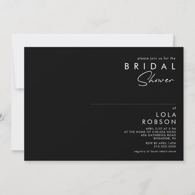 Modern Minimalist | Black horizontal Bridal Shower Invitation (Front)