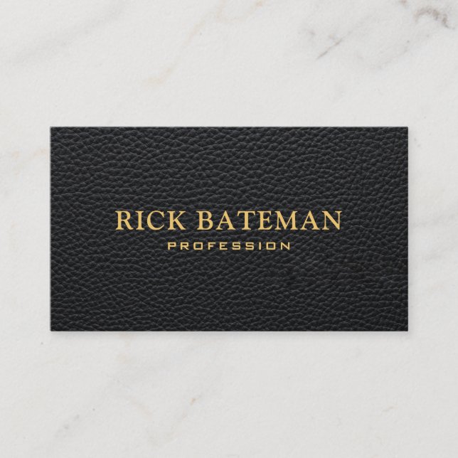 Modern Minimalist Black Leather Business Card (Front)