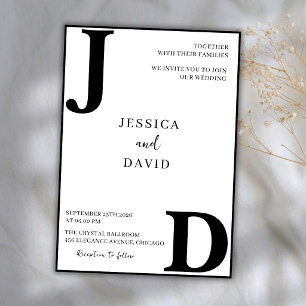 Modern Minimalist Black Letter Wedding Invitation 