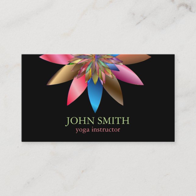 Modern Minimalist Black Lotus Yoga Instructor Business Card (Front)