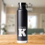 Modern Minimalist Black Monogram Name and Initial Water Bottle<br><div class="desc">Add your name by clicking personalise. Colour can be changed to your preference.</div>