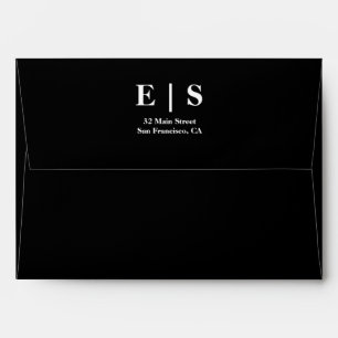 Modern Minimalist Black Monogram Photo Wedding Envelope