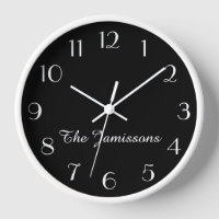 Modern Minimalist Black Name White Trim Wall Clock
