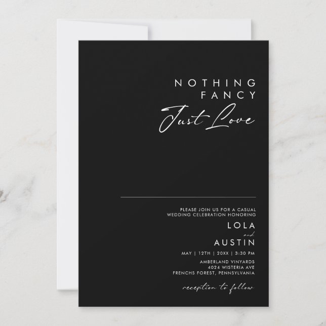 Modern Minimalist | Black Nothing Fancy Wedding Invitation (Front)