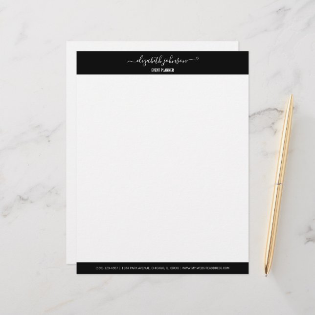Modern Minimalist Black Office Letterhead (Front/Back In Situ)