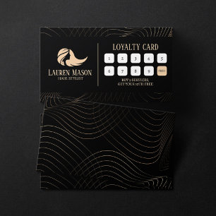 Modern Minimalist Black Peach Hair Stylist Salon Loyalty Card