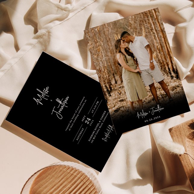 Modern Minimalist Black Photo Script Wedding Invitation (Creator Uploaded)