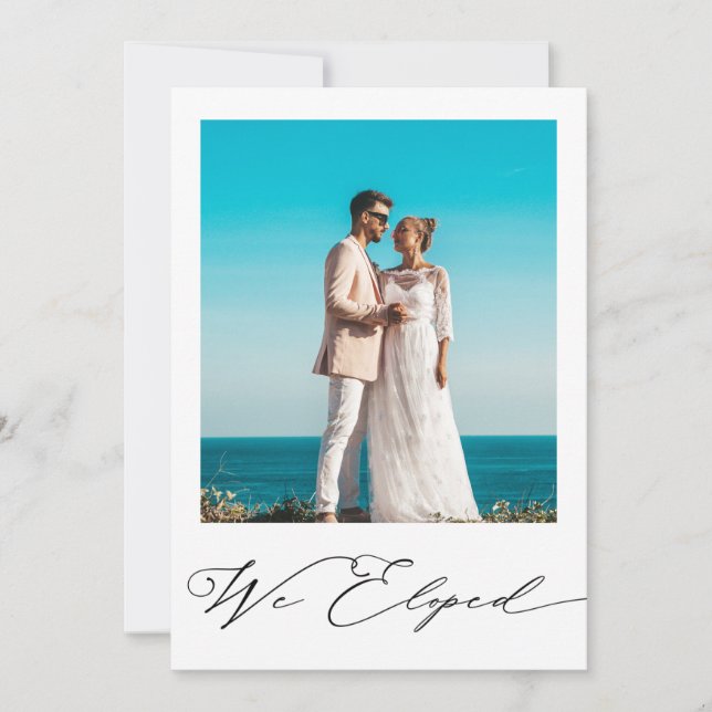 Modern Minimalist Black Photo Wedding Elopement Announcement (Front)