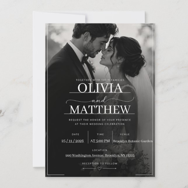 Modern Minimalist Black Photo Wedding InvitatioN (Front)