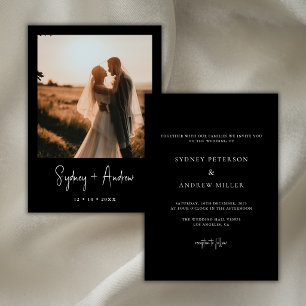 Modern Minimalist Black Photo Wedding Invitation