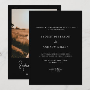 Modern Minimalist Black Photo Wedding Invitation