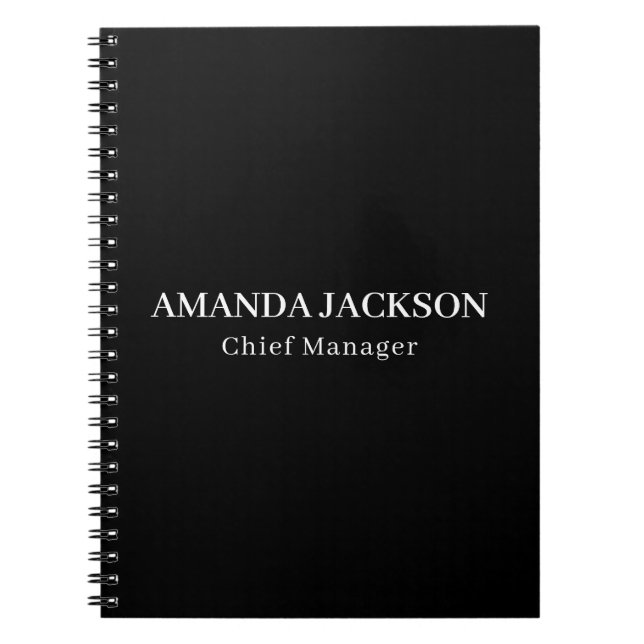 Modern Minimalist Black Professional Trendy Notebook (Front)