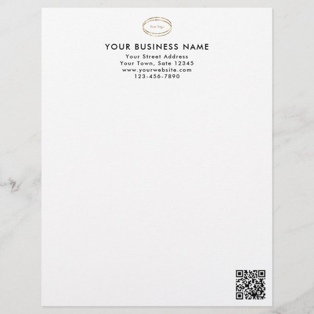 Modern Minimalist Black QR Code Business Logo Custom Letterhead (Front)