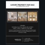 Modern Minimalist Black Real Estate Property Flyer<br><div class="desc">Promote your luxury listings with this sleek,  minimalist black real estate flyer. Designed for modern realtors who prefer a clean,  image-focused layout without a headshot. Features placeholders for 3 high-quality property photos,  price,  and key features. Easy to customize on Zazzle. Perfect for open houses and professional property marketing.</div>