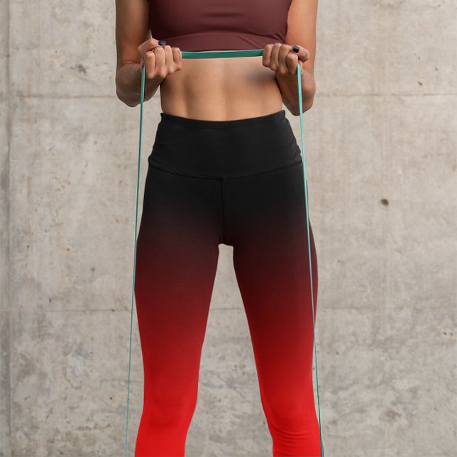 Modern Minimalist Black Red Gradient Capri Leggings (Black Maroon Burgundy Red Gradient Capri Leggings)