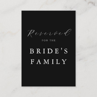Modern Minimalist Black Reserved Wedding Sign Place Card
