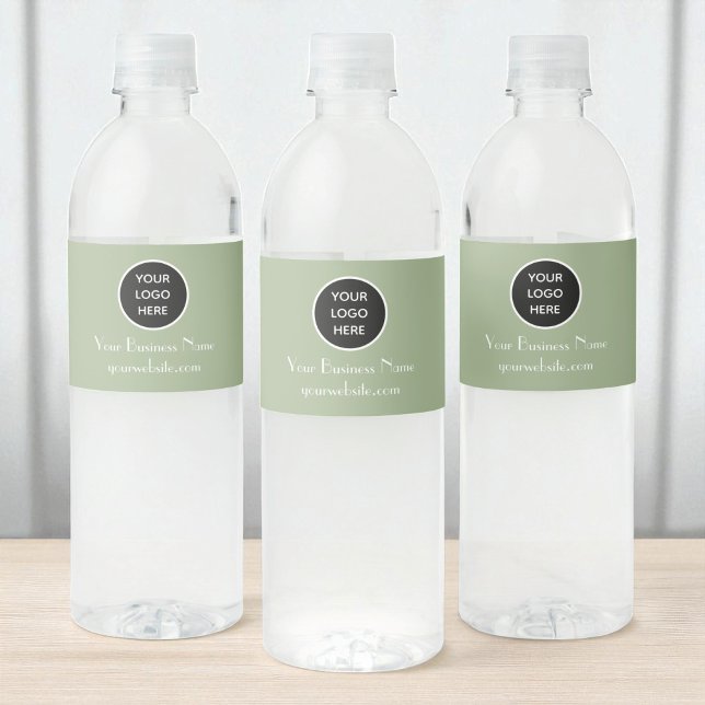 Modern Minimalist Black Sage Custom logo Modern Water Bottle Label (Creator Uploaded)