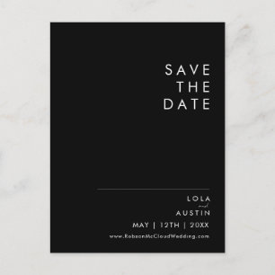 Modern Minimalist   Black Save The Date Postcard