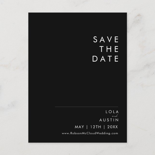Modern Minimalist | Black Save The Date Postcard (Front)