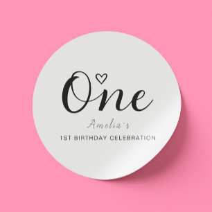 Modern Minimalist Black Script 1st Birthday Classic Round Sticker