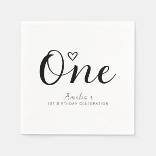 Modern Minimalist Black Script 1st Birthday Napkin