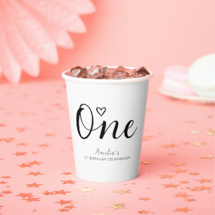 Modern Minimalist Black Script 1st Birthday Paper Cups