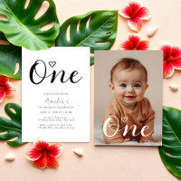 Modern Minimalist Black Script 1st Birthday Photo