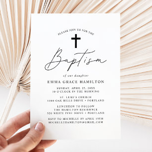 Modern Minimalist Black Script Baptism Invitation