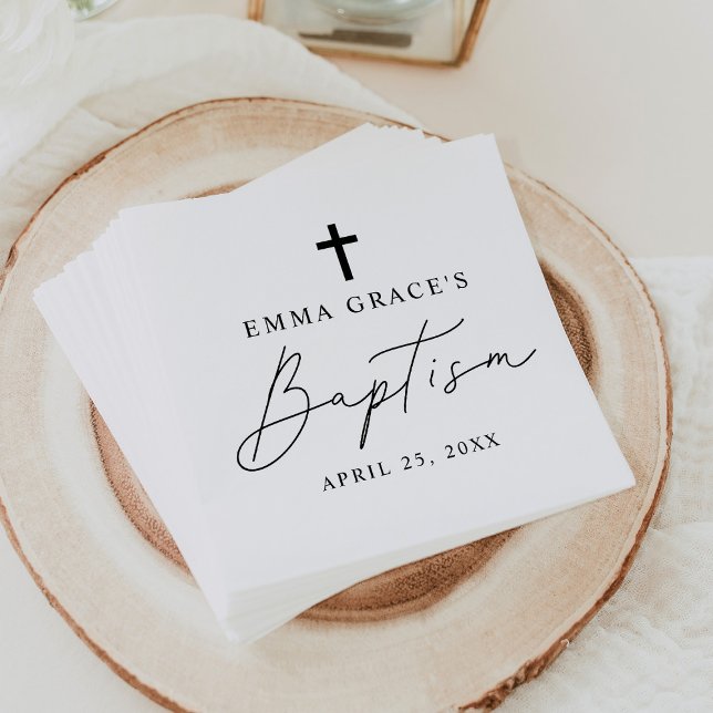 Modern Minimalist Black Script Baptism Napkin (Creator Uploaded)