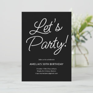 Modern Minimalist Black Script Birthday Party Chic Invitation