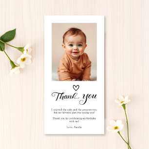 Modern Minimalist Black Script Birthday Photo Thank You Card