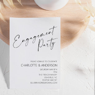 Modern Minimalist   Black Script Engagement Party Invitation