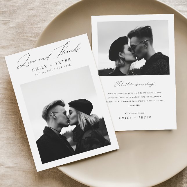 Modern Minimalist Black Script Photo Wedding Thank You Card (Creator Uploaded)