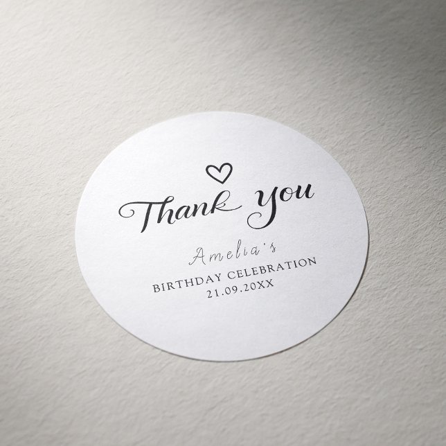 Modern Minimalist Black Script Thank You Classic Round Sticker (Creator Uploaded)