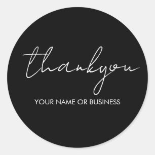 Modern Minimalist Black Script Thank You Classic Round Sticker