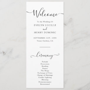 Modern Minimalist Black Script Wedding Ceremony Programme