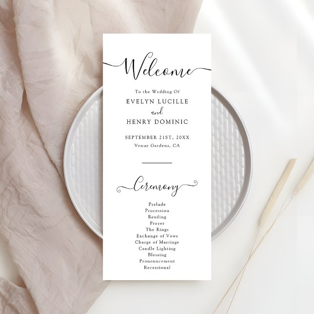 Modern Minimalist Black Script Wedding Ceremony Programme (Creator Uploaded)