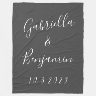 Modern Minimalist Black Script Wedding Couple Name Fleece Blanket
