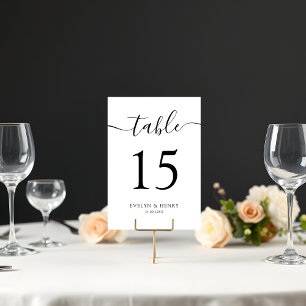 Modern Minimalist Black Script Wedding Table Number